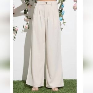 AARON & AMBER Wide-Leg Pleated Trousers – Cream / Ivory. Size M (NWT)